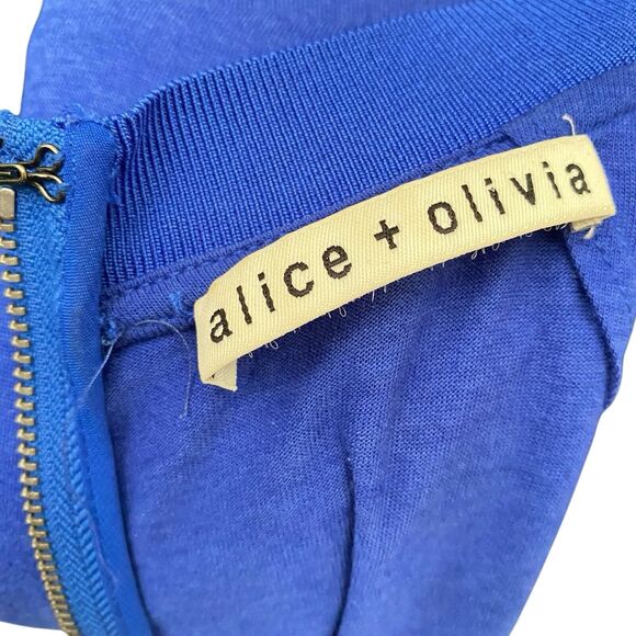 $350 Alice + Olivia Yuki pleated dress cobalt blue Padded Shoulder Sz Small Midi - Picture 5 of 9